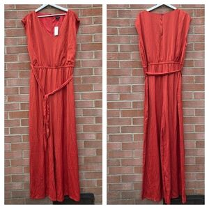 Ann Taylor Factory Sunset Orange Satin Wide Leg Jumpsuit Size 14